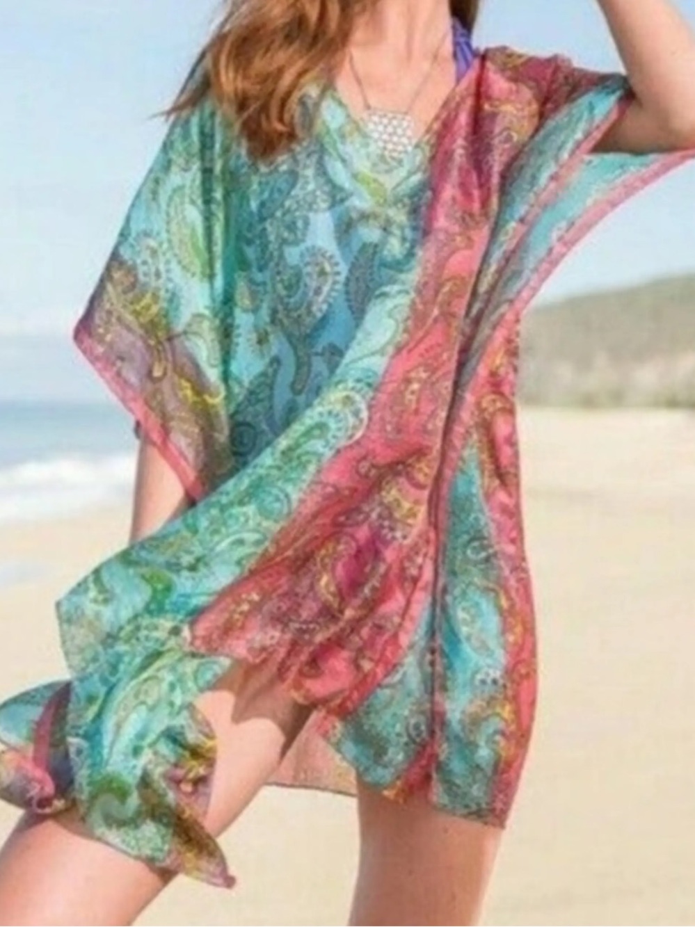 Sundance 100% silk paisley kaftan tunic One Size